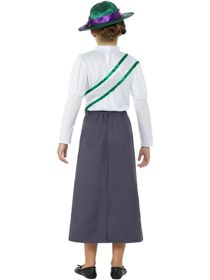Smiffys Victorian Suffragette Costume, Grey With Skirt, Attached Blouse, Sash & Hat, Girls Fancy Dress, Child Dress Up Costumes 3