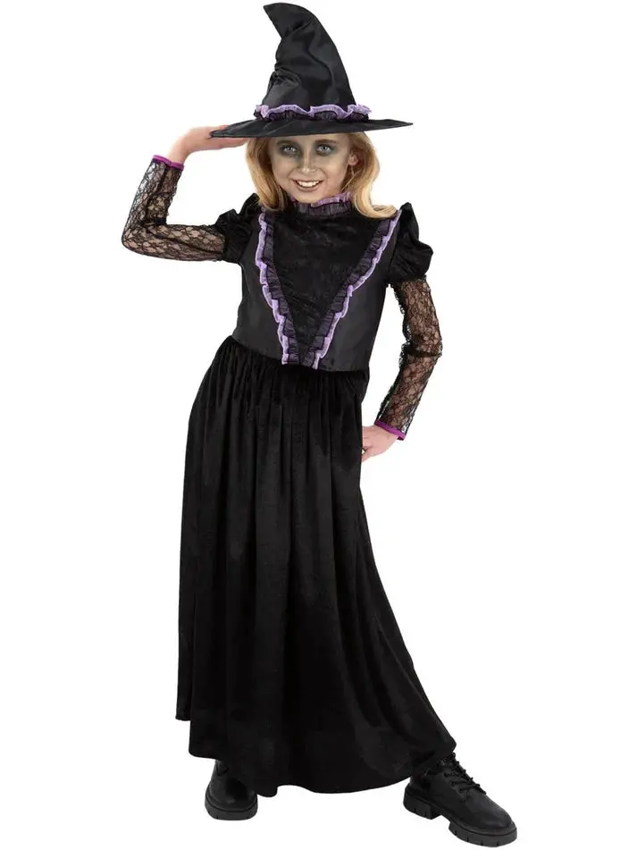 Smiffys Witch From The West Costume With Dress And Hat Kid’S Black Gothic Witch Fancy Dress Outfit 1