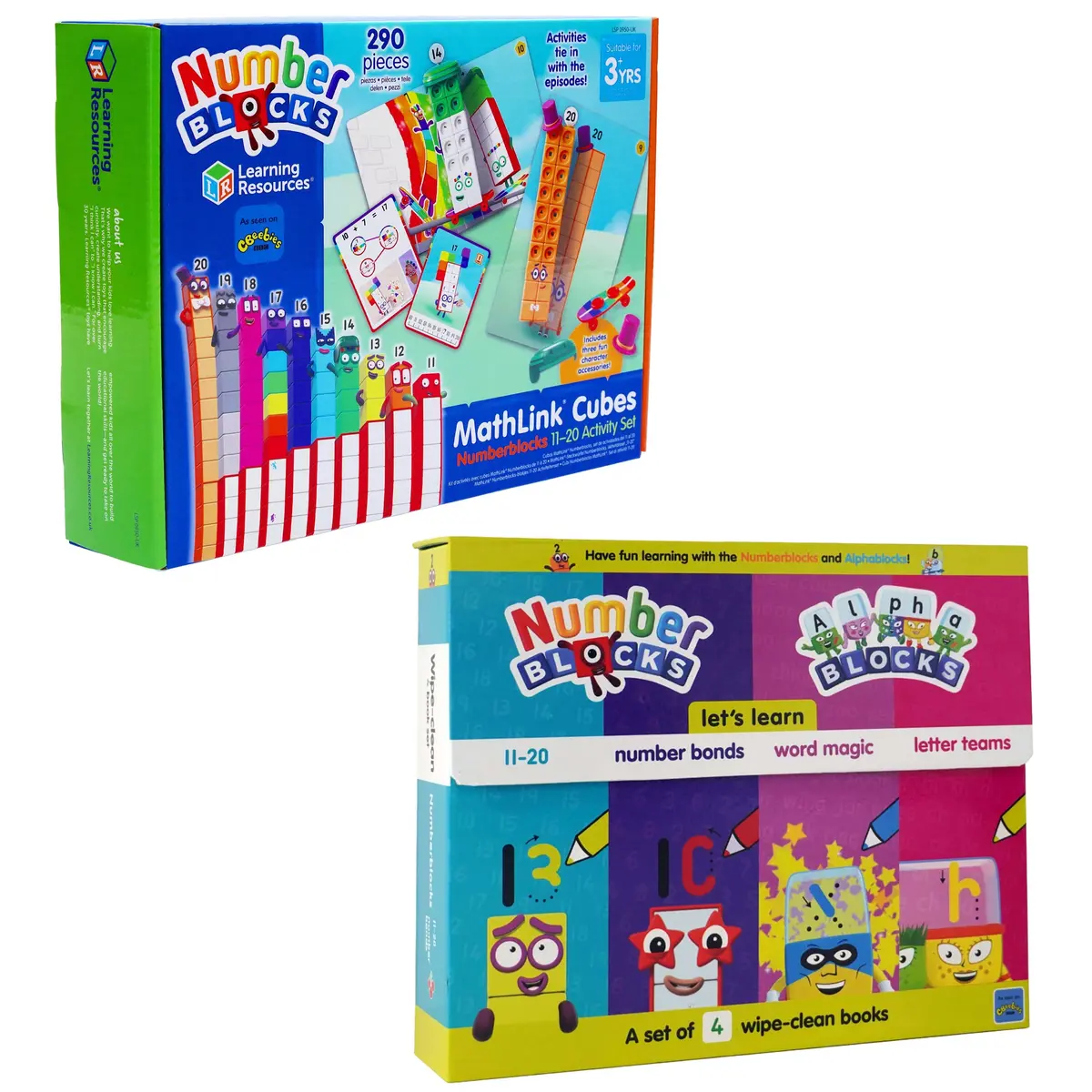 Numberblocks And Alphablocks: Numbers And Letters 4 Books Wipe-Clean & Mathlink Cubes Numberblocks 11-20 Activity Set - Ages 3+ 1