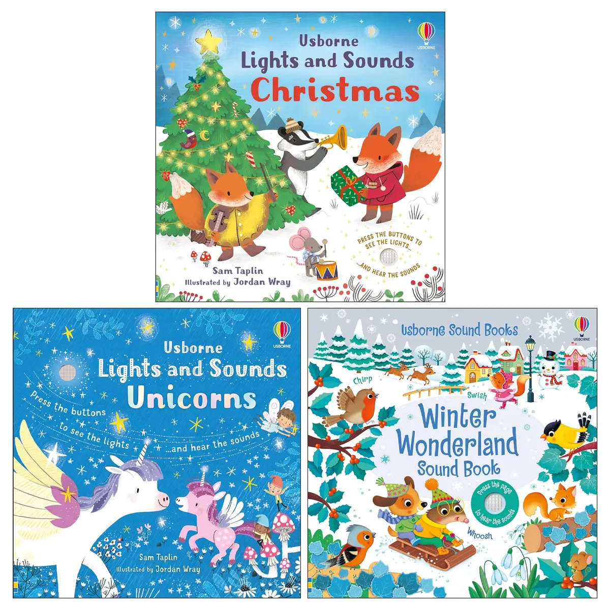 Damaged - Usborne Christmas Lights And Sounds Winter Collection: Christmas, Unicorns & Winter Wonderland By Sam Taplin 3 Picture Books Set - Ages 0-2 - Board Book - T 36 1
