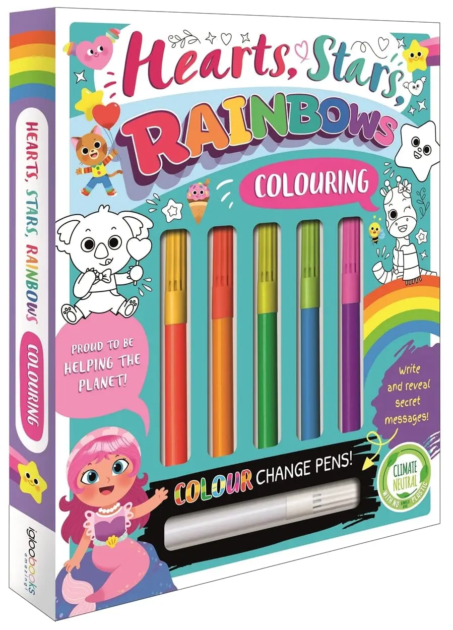 Hearts, Stars, Rainbows Colouring Book With Pen Set By Igloo - Ages 3-5 - Paperback 1