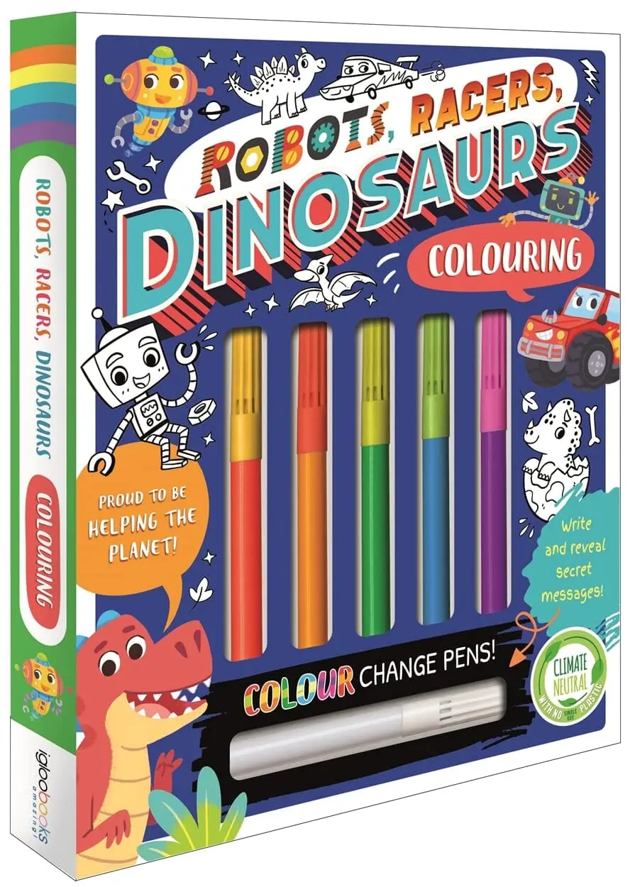 Robots, Racers, Dinosaurs Colouring Book With Pen Set By Igloo - Ages 3-6 - Paperback 1