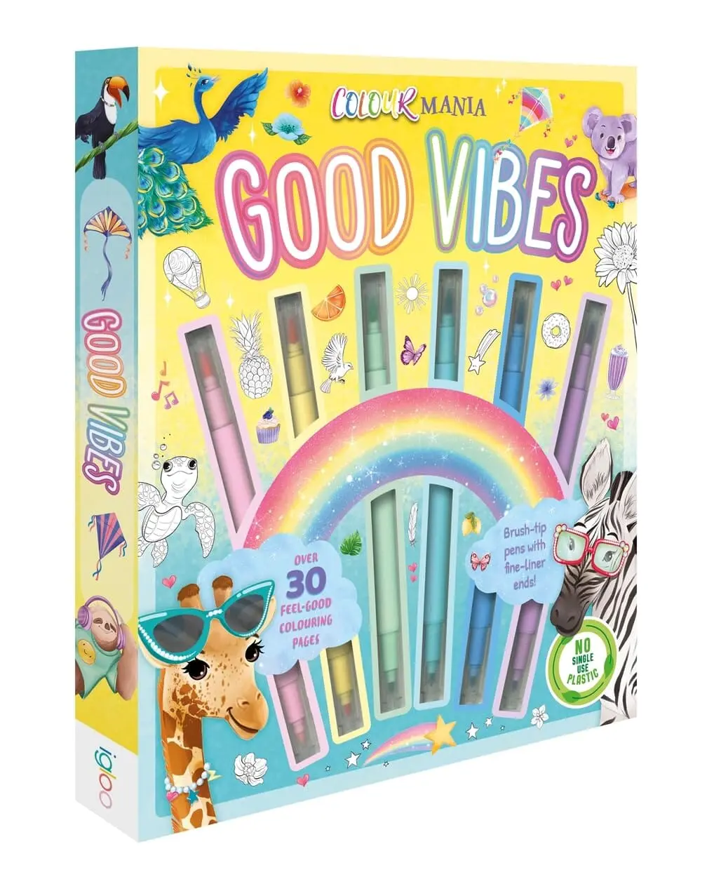 Colour Mania Good Vibes (Colouring Kit With Brush Tip Pens With Fine-Liner Ends) - Ages 3-6 - Paperback 1