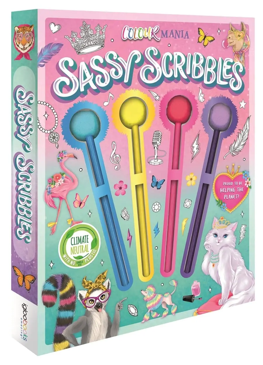 Sassy Scribbles Coloring Book: With 4 Pom-Pom Color Pencils - Ages 8-12 - Paperback 1