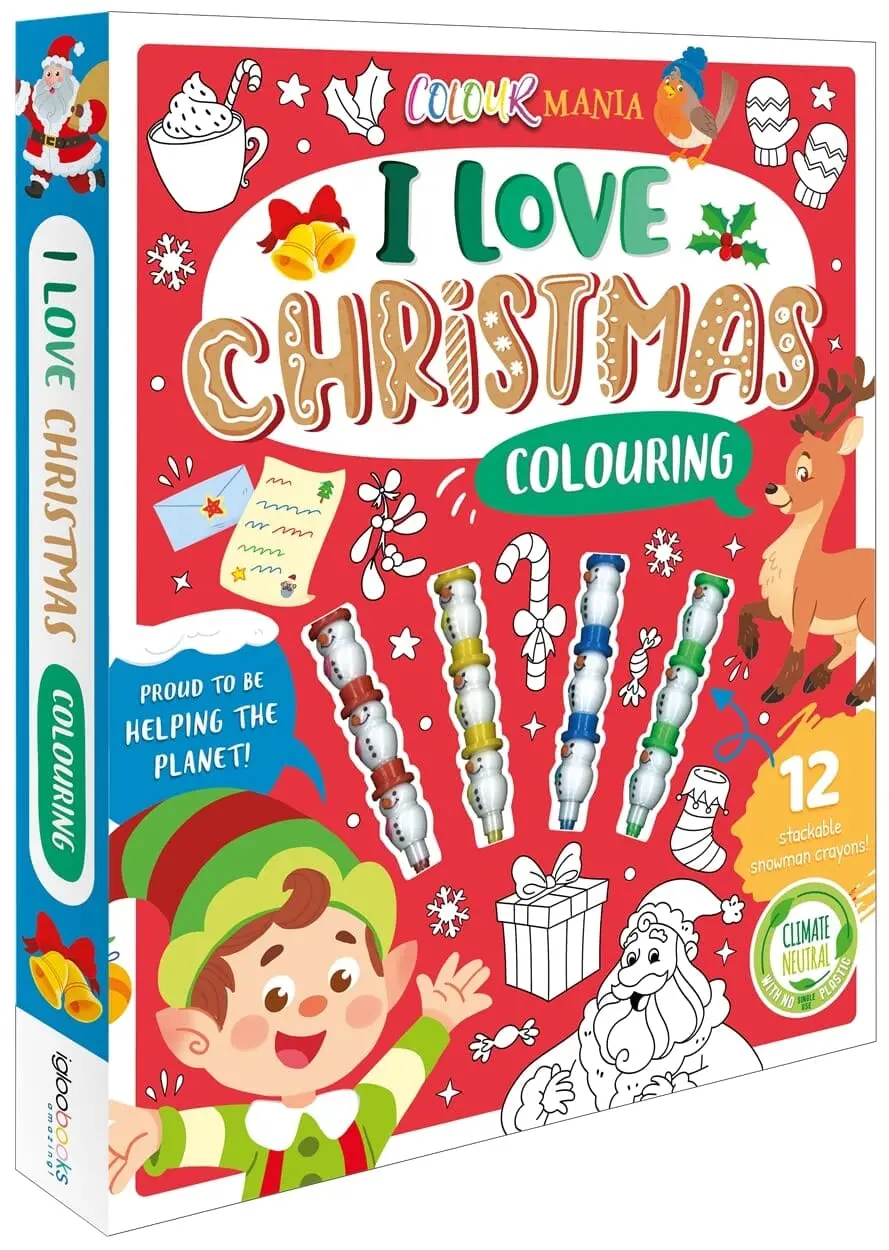 I Love Christmas Colouring Book With 12 Stackable Snowman Crayons! - Ages 3-6 - Paperback 1