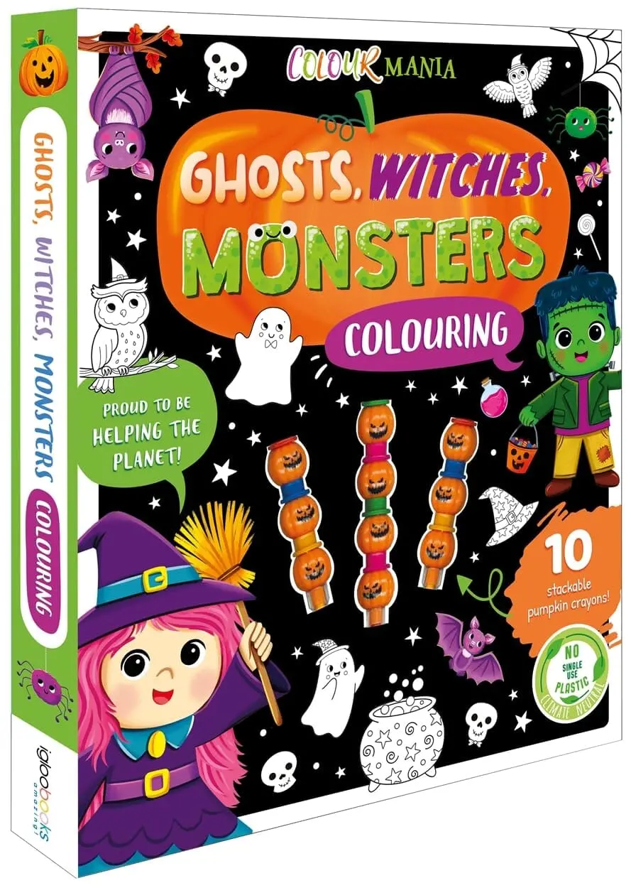 Ghosts, Witches, Monsters Colouring Book With 10 Stackable Crayons! - Ages 3-6 - Paperback 1