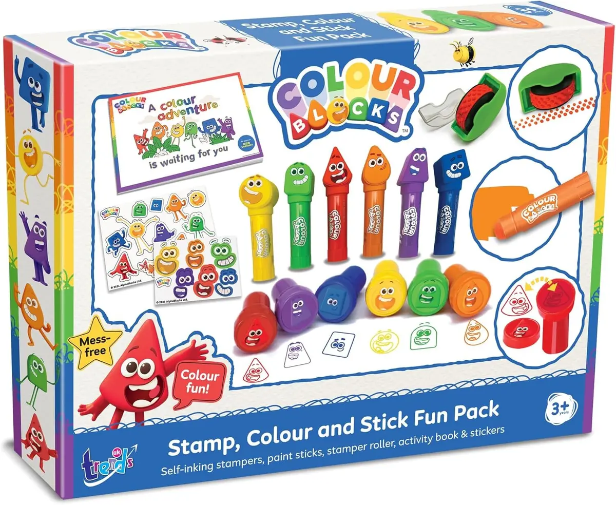 Colour Blocks: Stamp, Colour & Stick Fun Pack: Self-Inking Stampers, Paint Sticks, Stamper Roller, Activity Book & Stickers - Ages 3+ - Educational Toy 1