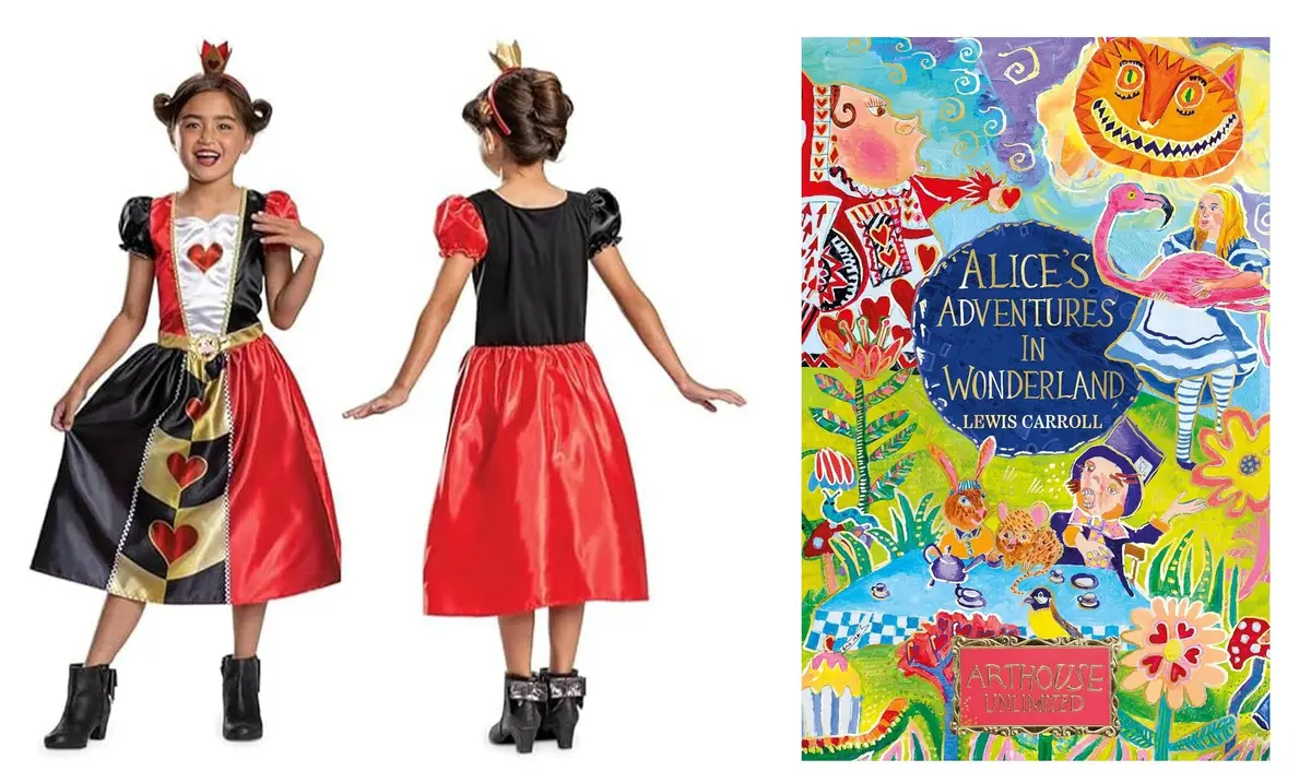 Alice's Adventures In Wonderland Book By Lewis Carroll With Alice In Wonderland Queen Of Hearts Fancy Dress For Kids 1