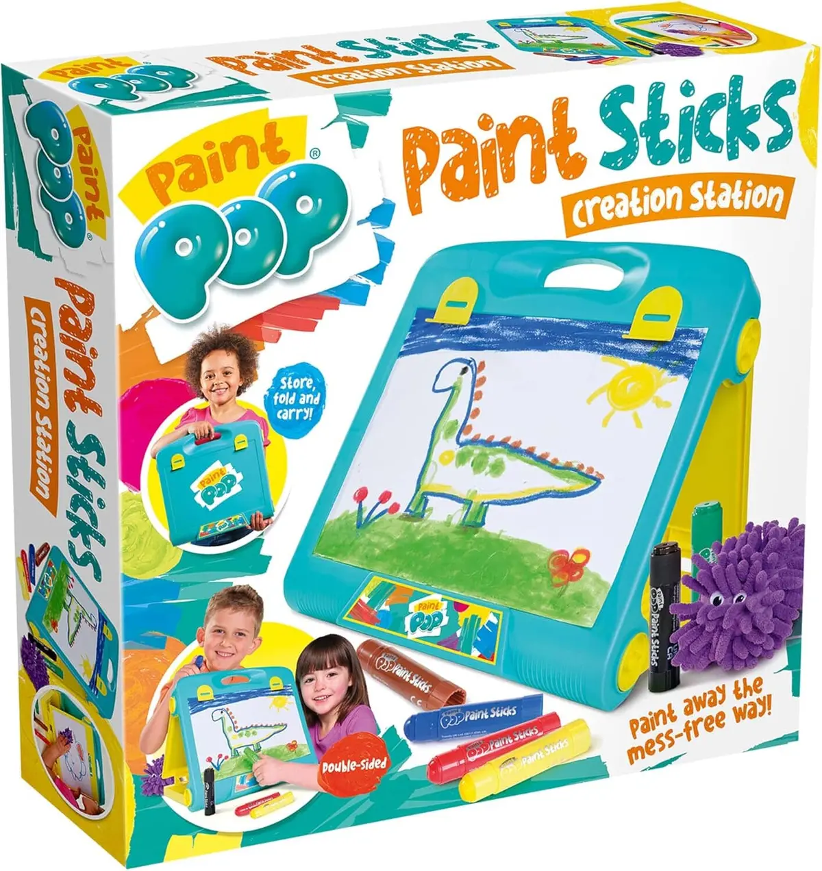 Paint Pop - Creation Station Portable Table Top Easel For Kids - Foldable For Storage, Double Sided With Wipeable Whiteboard - Includes 6 Paint Sticks, Duster And Paper Clips - Ages 3+ 1