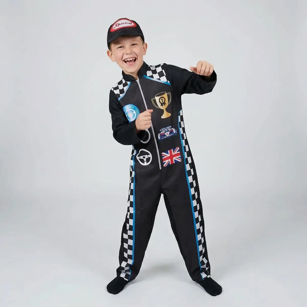 Smiffys Racing Driver Costume With Jumpsuit & Cap, Boys Fancy Dress, Child Dress Up Costumes 1