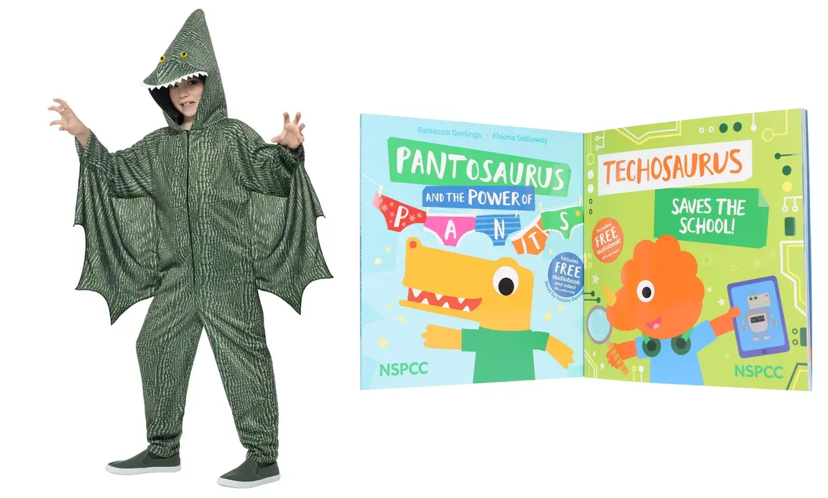Pantosaurus And The Power Of Pants & Techosaurus Saves The School! 2 Picture Books Collection Set With Pterodactyl Dinosaur Costume 1