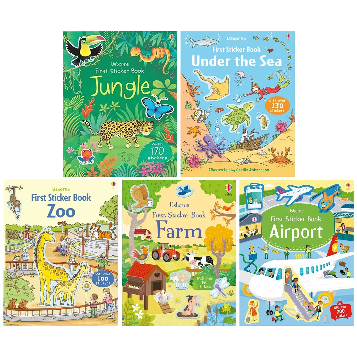 Usborne First Sticker Books: (Zoo, Farm, Airport, Jungle & Under The Sea) 5 Books Collection Set - Ages 2+ - Paperback 1