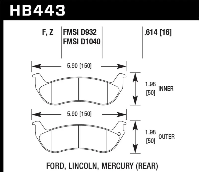 Hawk Dtc-30 Race Brake Pads — Rear Set For 2003–2004 Mercury Marauder 1