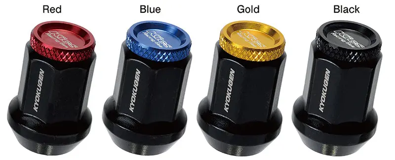 Project Kics Kyokugen Black Anodized Aluminum Lug Nut Set – 20-Piece, 12X1.50 Thread, Red Caps 1
