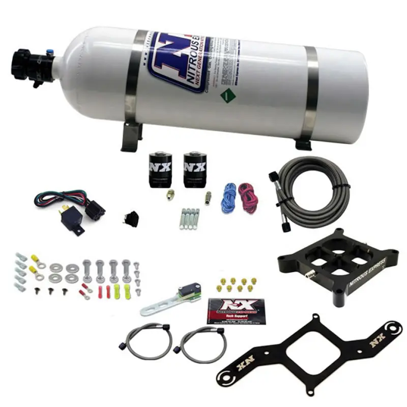 Nitrous Express Pro-Power Crossbar Nitrous Plate Kit For 4150 Carburetors – 100–500 Hp, Includes 15Lb Bottle 1