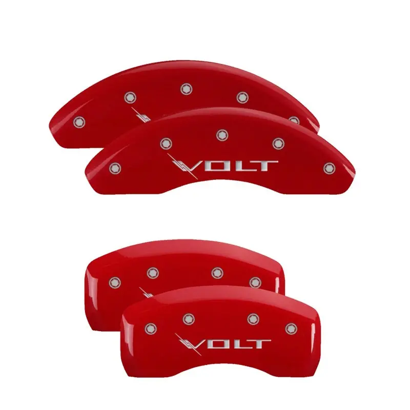 Mgp Engraved Volt Red Caliper Covers — Front And Rear, Silver Accent Finish 1