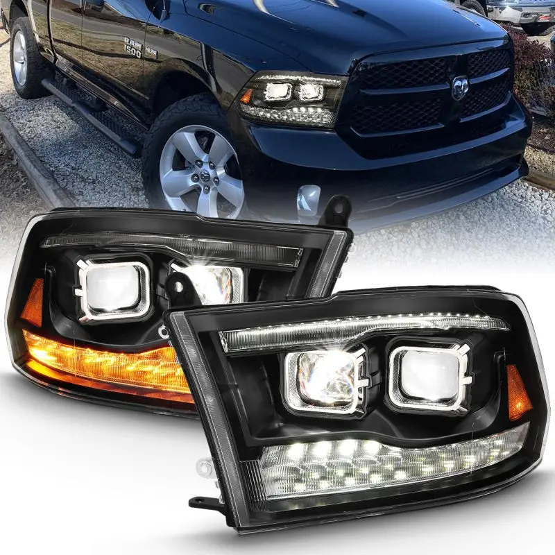 Anzo Led Projector Headlights – Dodge Ram 1500 (2009–2018), Halo Ring & Amber Switchback Turn Signals 1