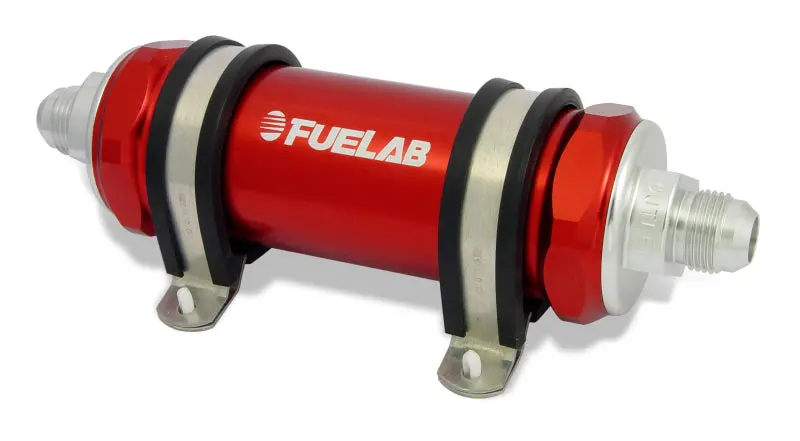 Fuelab 858 Inline Fuel Filter – Red Anodized, -10An In/Out, 6-Micron Fiberglass With Integrated Check Valve 1