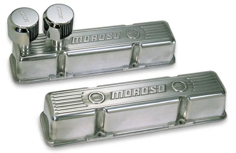 Moroso Polished Aluminum Small Block Chevy Valve Cover – Includes Two Front-Mount Breathers (Sold As Pair) 1